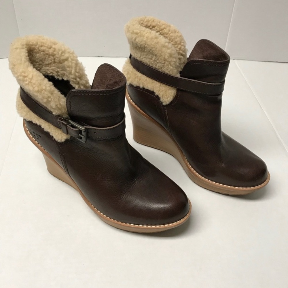 UGG wedge high heel, Size 9, brown leather